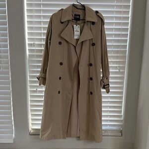 Zara Beige Double-Breasted Oversized Trench Coat